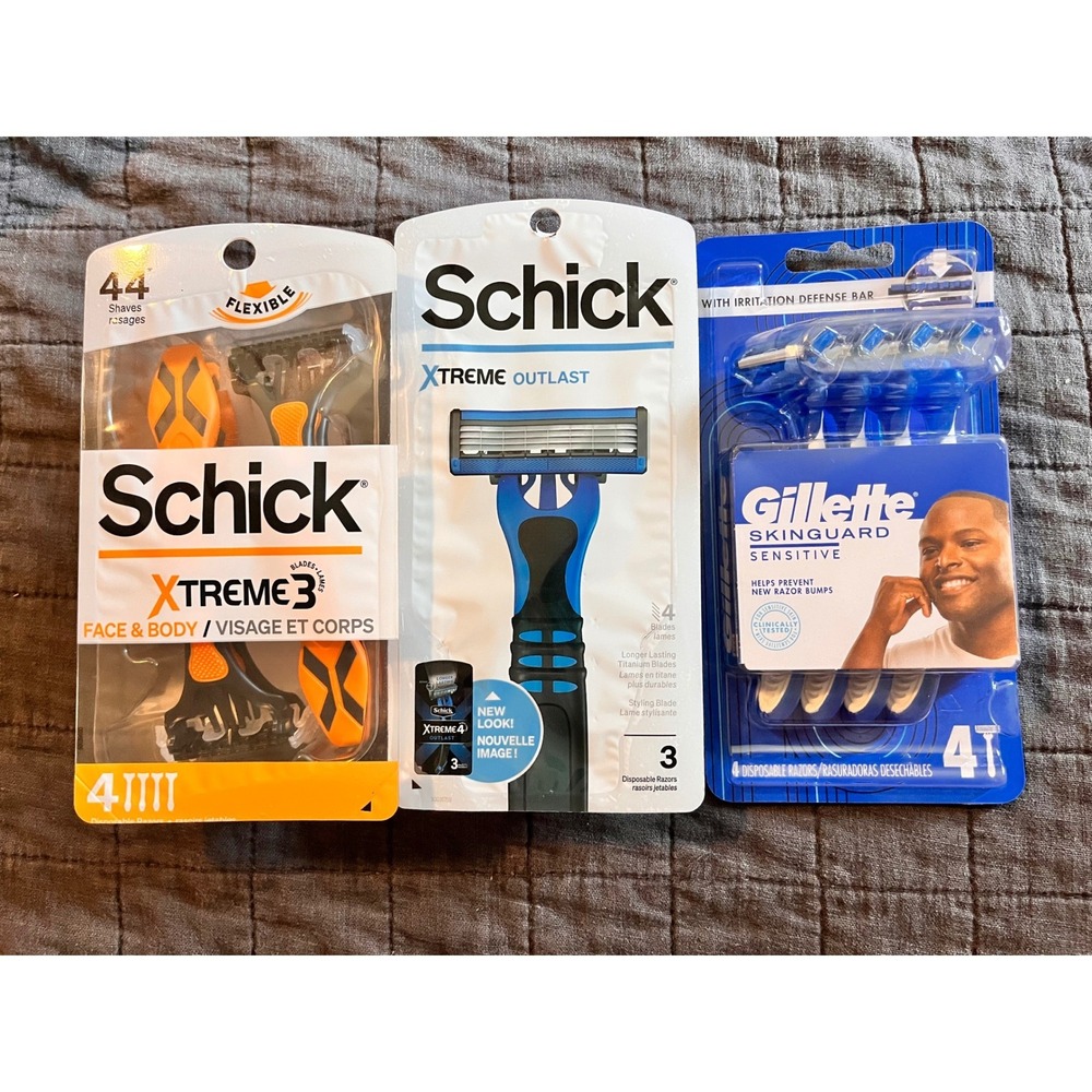 Schick Xtreme 3‎ 4 & Gillette SkinGuard Sensitive Disposable Razors Bundle